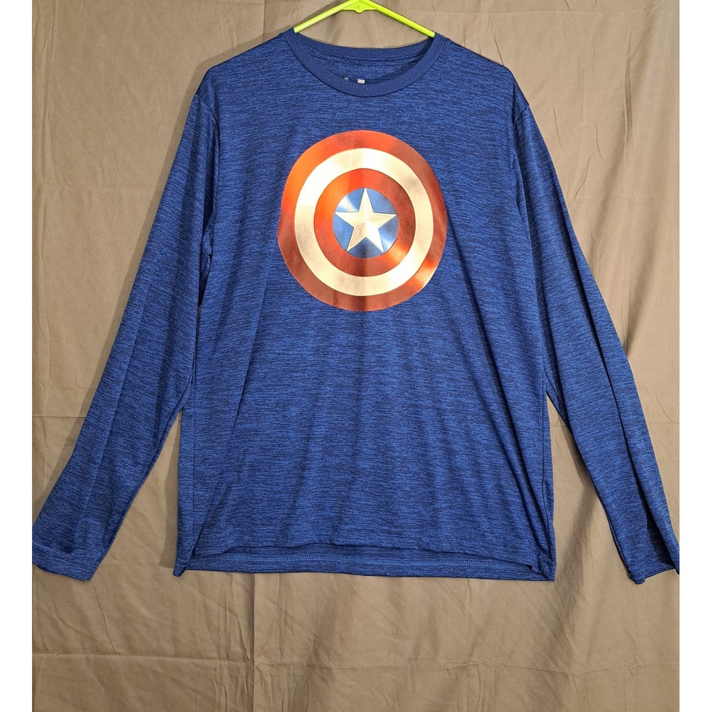 Marvel Avengers Captain America Graphic Long Sleeve Shirt Mens Size Large Blue
